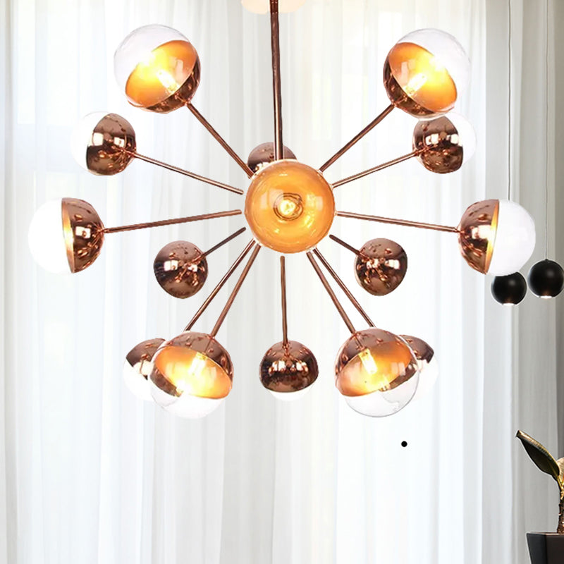 Globe Dining Room Semi Flush Mount White/Clear/Smoke Grey Glass 9/12/15 Lights Contemporary Semi Flush Light in Copper/Chrome/Gold 15 Copper Clear Clearhalo 'Ceiling Lights' 'Close To Ceiling Lights' 'Close to ceiling' 'Glass shade' 'Glass' 'Semi-flushmount' Lighting' 559320