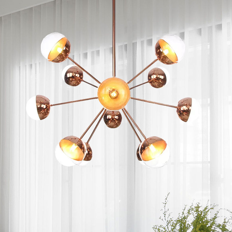 Globe Dining Room Semi Flush Mount White/Clear/Smoke Grey Glass 9/12/15 Lights Contemporary Semi Flush Light in Copper/Chrome/Gold 9 Copper Clear Clearhalo 'Ceiling Lights' 'Close To Ceiling Lights' 'Close to ceiling' 'Glass shade' 'Glass' 'Semi-flushmount' Lighting' 559324