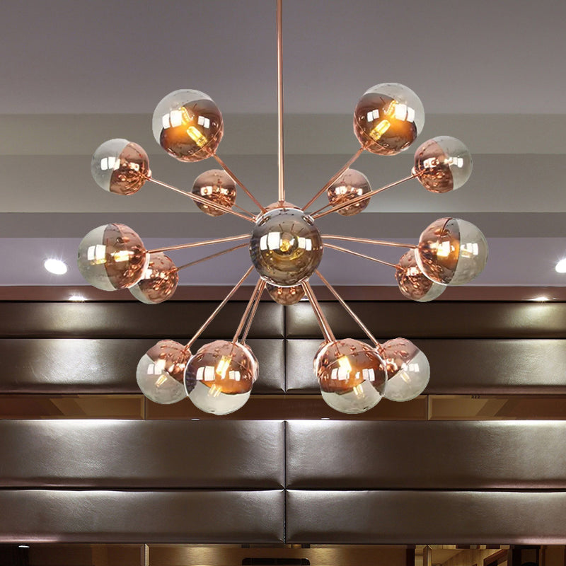 Globe Dining Room Semi Flush Mount White/Clear/Smoke Grey Glass 9/12/15 Lights Contemporary Semi Flush Light in Copper/Chrome/Gold 18 Copper Smoke Grey Clearhalo 'Ceiling Lights' 'Close To Ceiling Lights' 'Close to ceiling' 'Glass shade' 'Glass' 'Semi-flushmount' Lighting' 559328