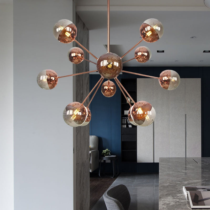 Globe Dining Room Semi Flush Mount White/Clear/Smoke Grey Glass 9/12/15 Lights Contemporary Semi Flush Light in Copper/Chrome/Gold 12 Copper Smoke Grey Clearhalo 'Ceiling Lights' 'Close To Ceiling Lights' 'Close to ceiling' 'Glass shade' 'Glass' 'Semi-flushmount' Lighting' 559332