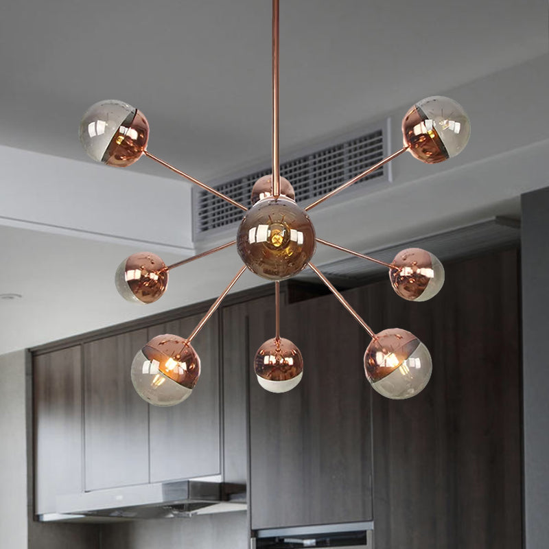 Globe Dining Room Semi Flush Mount White/Clear/Smoke Grey Glass 9/12/15 Lights Contemporary Semi Flush Light in Copper/Chrome/Gold 9 Copper Smoke Grey Clearhalo 'Ceiling Lights' 'Close To Ceiling Lights' 'Close to ceiling' 'Glass shade' 'Glass' 'Semi-flushmount' Lighting' 559334