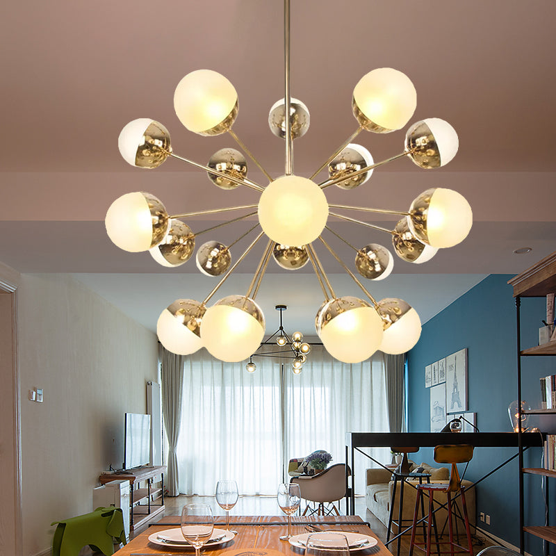 Globe Dining Room Semi Flush Mount White/Clear/Smoke Grey Glass 9/12/15 Lights Contemporary Semi Flush Light in Copper/Chrome/Gold 21 Gold White Clearhalo 'Ceiling Lights' 'Close To Ceiling Lights' 'Close to ceiling' 'Glass shade' 'Glass' 'Semi-flushmount' Lighting' 559336