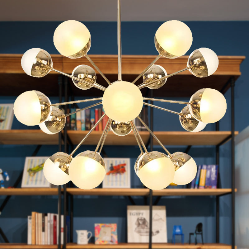 Globe Dining Room Semi Flush Mount White/Clear/Smoke Grey Glass 9/12/15 Lights Contemporary Semi Flush Light in Copper/Chrome/Gold 18 Gold White Clearhalo 'Ceiling Lights' 'Close To Ceiling Lights' 'Close to ceiling' 'Glass shade' 'Glass' 'Semi-flushmount' Lighting' 559338