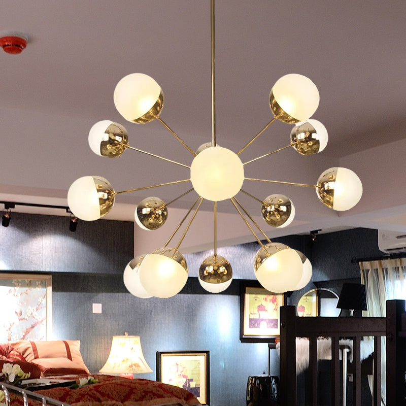 Globe Dining Room Semi Flush Mount White/Clear/Smoke Grey Glass 9/12/15 Lights Contemporary Semi Flush Light in Copper/Chrome/Gold 15 Gold White Clearhalo 'Ceiling Lights' 'Close To Ceiling Lights' 'Close to ceiling' 'Glass shade' 'Glass' 'Semi-flushmount' Lighting' 559340