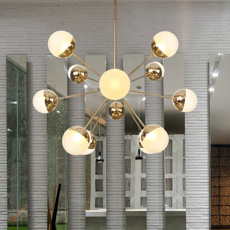 Globe Dining Room Semi Flush Mount White/Clear/Smoke Grey Glass 9/12/15 Lights Contemporary Semi Flush Light in Copper/Chrome/Gold 12 Gold White Clearhalo 'Ceiling Lights' 'Close To Ceiling Lights' 'Close to ceiling' 'Glass shade' 'Glass' 'Semi-flushmount' Lighting' 559342