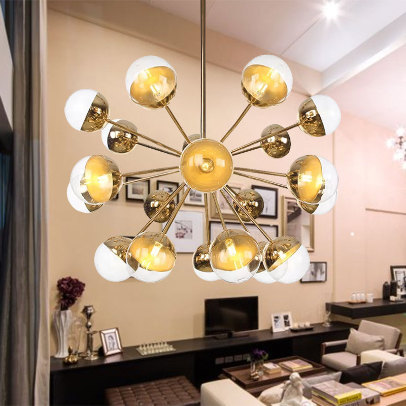 Globe Dining Room Semi Flush Mount White/Clear/Smoke Grey Glass 9/12/15 Lights Contemporary Semi Flush Light in Copper/Chrome/Gold 21 Gold Clear Clearhalo 'Ceiling Lights' 'Close To Ceiling Lights' 'Close to ceiling' 'Glass shade' 'Glass' 'Semi-flushmount' Lighting' 559356