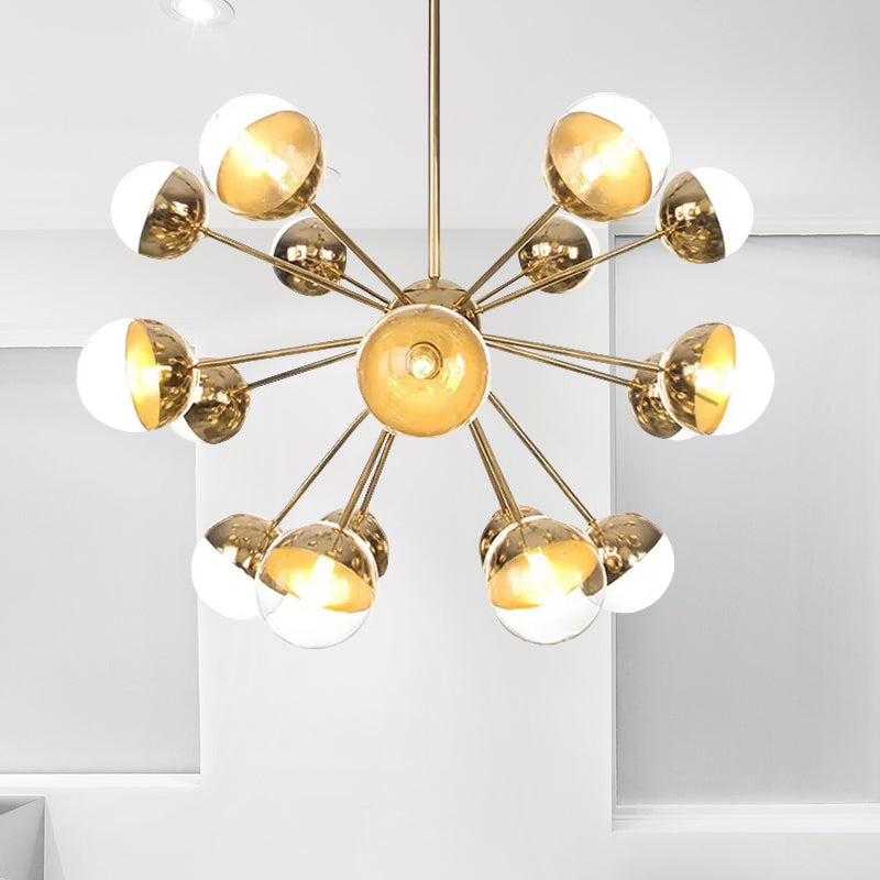 Globe Dining Room Semi Flush Mount White/Clear/Smoke Grey Glass 9/12/15 Lights Contemporary Semi Flush Light in Copper/Chrome/Gold 18 Gold Clear Clearhalo 'Ceiling Lights' 'Close To Ceiling Lights' 'Close to ceiling' 'Glass shade' 'Glass' 'Semi-flushmount' Lighting' 559358