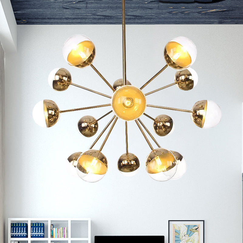 Globe Dining Room Semi Flush Mount White/Clear/Smoke Grey Glass 9/12/15 Lights Contemporary Semi Flush Light in Copper/Chrome/Gold 15 Gold Clear Clearhalo 'Ceiling Lights' 'Close To Ceiling Lights' 'Close to ceiling' 'Glass shade' 'Glass' 'Semi-flushmount' Lighting' 559360