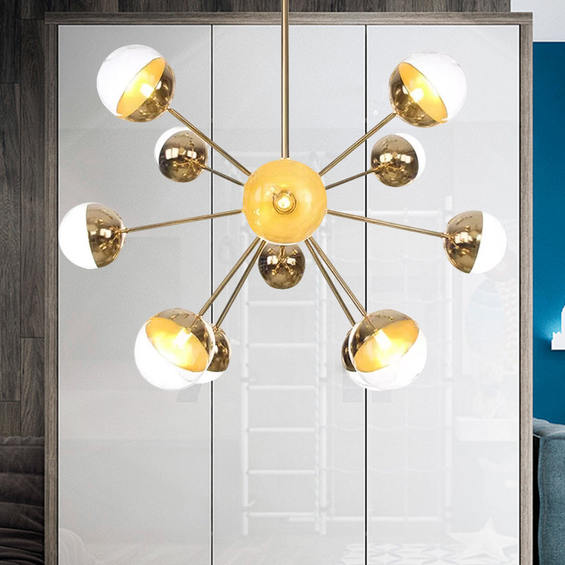 Globe Dining Room Semi Flush Mount White/Clear/Smoke Grey Glass 9/12/15 Lights Contemporary Semi Flush Light in Copper/Chrome/Gold 12 Gold Clear Clearhalo 'Ceiling Lights' 'Close To Ceiling Lights' 'Close to ceiling' 'Glass shade' 'Glass' 'Semi-flushmount' Lighting' 559364