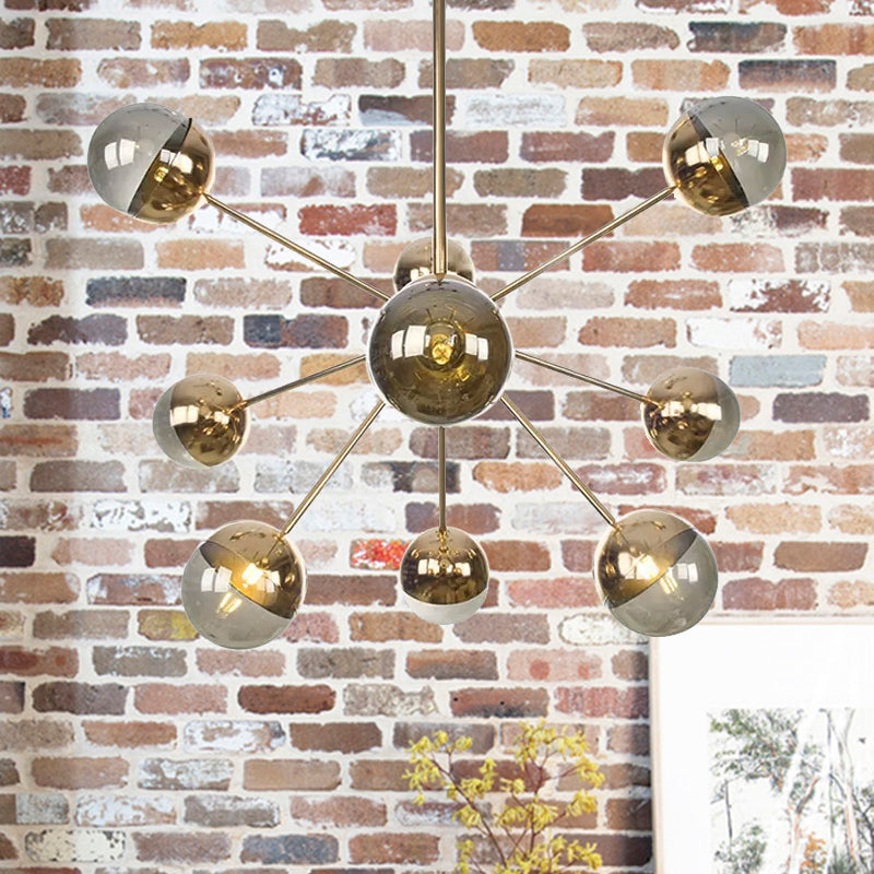 Globe Dining Room Semi Flush Mount White/Clear/Smoke Grey Glass 9/12/15 Lights Contemporary Semi Flush Light in Copper/Chrome/Gold 9 Gold Smoke Grey Clearhalo 'Ceiling Lights' 'Close To Ceiling Lights' 'Close to ceiling' 'Glass shade' 'Glass' 'Semi-flushmount' Lighting' 559374