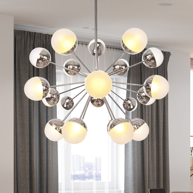 Globe Dining Room Semi Flush Mount White/Clear/Smoke Grey Glass 9/12/15 Lights Contemporary Semi Flush Light in Copper/Chrome/Gold 21 Chrome White Clearhalo 'Ceiling Lights' 'Close To Ceiling Lights' 'Close to ceiling' 'Glass shade' 'Glass' 'Semi-flushmount' Lighting' 559376