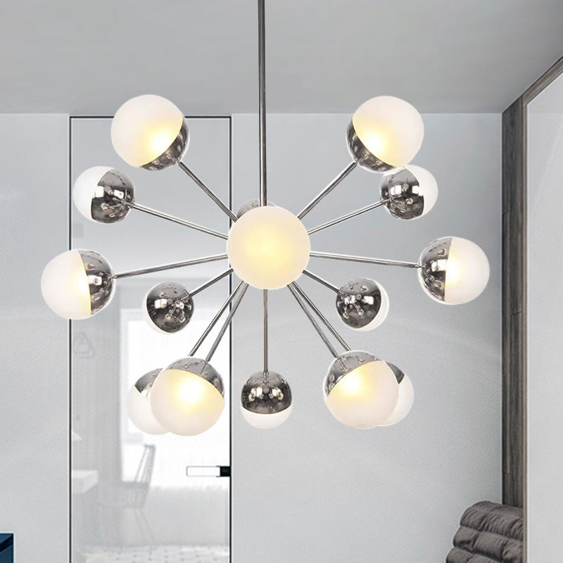 Globe Dining Room Semi Flush Mount White/Clear/Smoke Grey Glass 9/12/15 Lights Contemporary Semi Flush Light in Copper/Chrome/Gold 15 Chrome White Clearhalo 'Ceiling Lights' 'Close To Ceiling Lights' 'Close to ceiling' 'Glass shade' 'Glass' 'Semi-flushmount' Lighting' 559380