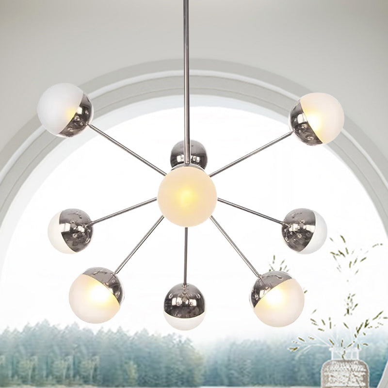 Globe Dining Room Semi Flush Mount White/Clear/Smoke Grey Glass 9/12/15 Lights Contemporary Semi Flush Light in Copper/Chrome/Gold 9 Chrome White Clearhalo 'Ceiling Lights' 'Close To Ceiling Lights' 'Close to ceiling' 'Glass shade' 'Glass' 'Semi-flushmount' Lighting' 559382