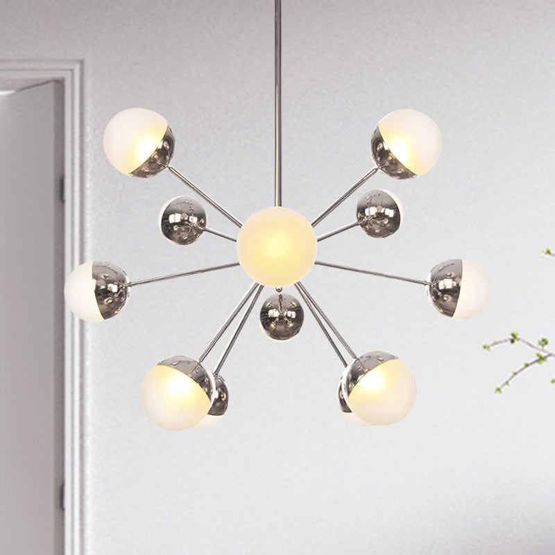 Globe Dining Room Semi Flush Mount White/Clear/Smoke Grey Glass 9/12/15 Lights Contemporary Semi Flush Light in Copper/Chrome/Gold 12 Chrome White Clearhalo 'Ceiling Lights' 'Close To Ceiling Lights' 'Close to ceiling' 'Glass shade' 'Glass' 'Semi-flushmount' Lighting' 559384