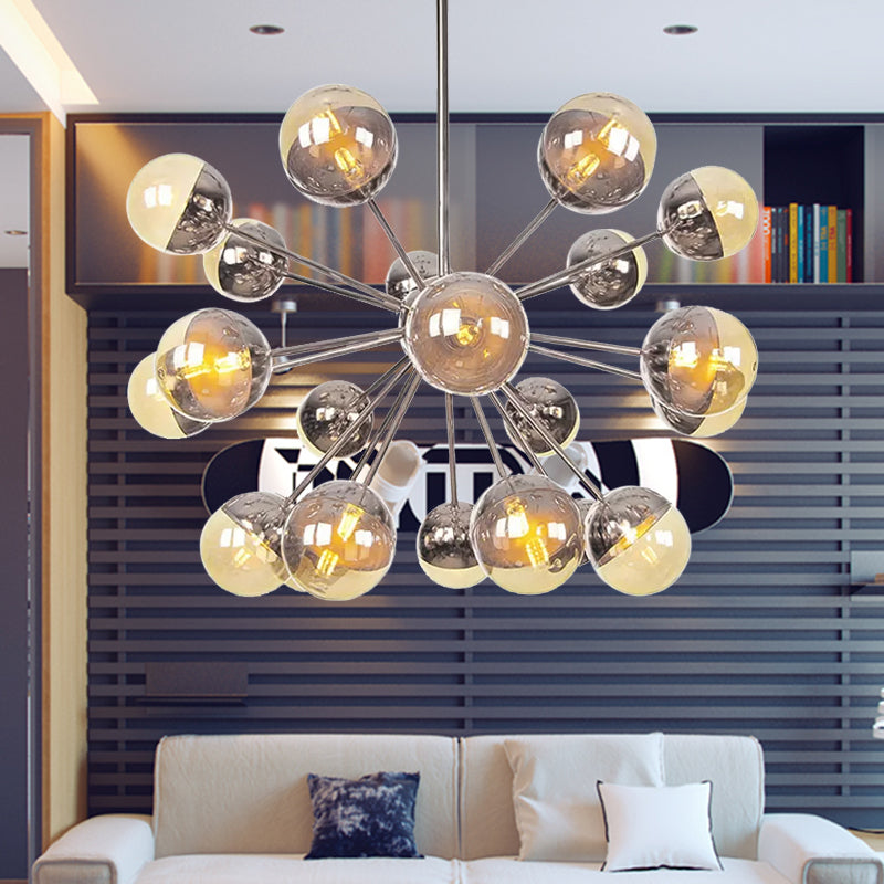 Globe Dining Room Semi Flush Mount White/Clear/Smoke Grey Glass 9/12/15 Lights Contemporary Semi Flush Light in Copper/Chrome/Gold 21 Chrome Amber Clearhalo 'Ceiling Lights' 'Close To Ceiling Lights' 'Close to ceiling' 'Glass shade' 'Glass' 'Semi-flushmount' Lighting' 559386