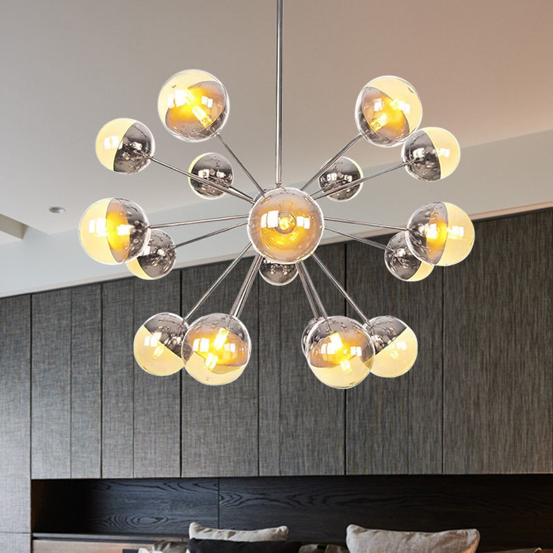 Globe Dining Room Semi Flush Mount White/Clear/Smoke Grey Glass 9/12/15 Lights Contemporary Semi Flush Light in Copper/Chrome/Gold 18 Chrome Amber Clearhalo 'Ceiling Lights' 'Close To Ceiling Lights' 'Close to ceiling' 'Glass shade' 'Glass' 'Semi-flushmount' Lighting' 559388