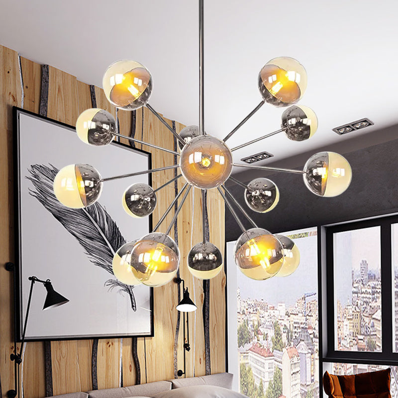 Globe Dining Room Semi Flush Mount White/Clear/Smoke Grey Glass 9/12/15 Lights Contemporary Semi Flush Light in Copper/Chrome/Gold 15 Chrome Amber Clearhalo 'Ceiling Lights' 'Close To Ceiling Lights' 'Close to ceiling' 'Glass shade' 'Glass' 'Semi-flushmount' Lighting' 559390