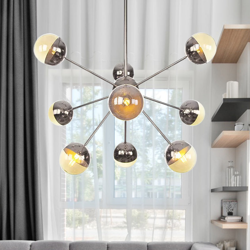 Globe Dining Room Semi Flush Mount White/Clear/Smoke Grey Glass 9/12/15 Lights Contemporary Semi Flush Light in Copper/Chrome/Gold 9 Chrome Amber Clearhalo 'Ceiling Lights' 'Close To Ceiling Lights' 'Close to ceiling' 'Glass shade' 'Glass' 'Semi-flushmount' Lighting' 559394