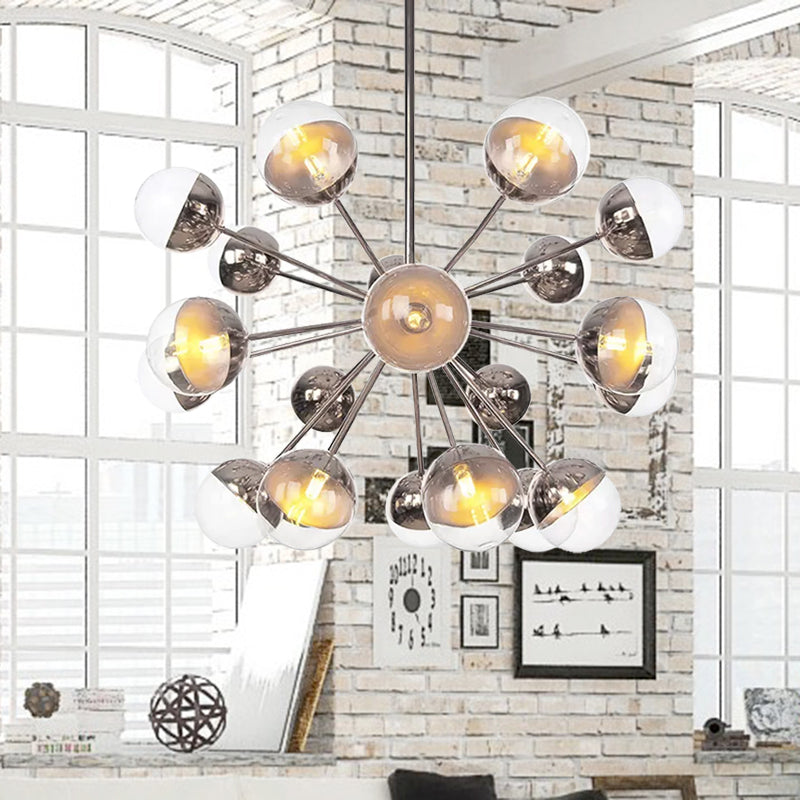 Globe Dining Room Semi Flush Mount White/Clear/Smoke Grey Glass 9/12/15 Lights Contemporary Semi Flush Light in Copper/Chrome/Gold 21 Chrome Clear Clearhalo 'Ceiling Lights' 'Close To Ceiling Lights' 'Close to ceiling' 'Glass shade' 'Glass' 'Semi-flushmount' Lighting' 559396