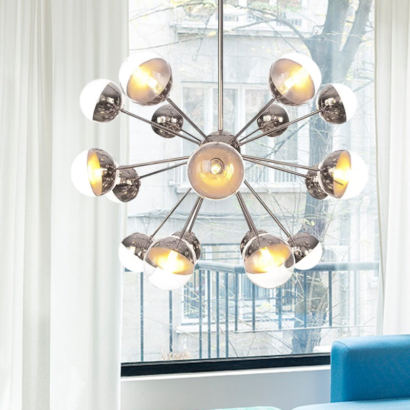 Globe Dining Room Semi Flush Mount White/Clear/Smoke Grey Glass 9/12/15 Lights Contemporary Semi Flush Light in Copper/Chrome/Gold 18 Chrome Clear Clearhalo 'Ceiling Lights' 'Close To Ceiling Lights' 'Close to ceiling' 'Glass shade' 'Glass' 'Semi-flushmount' Lighting' 559398