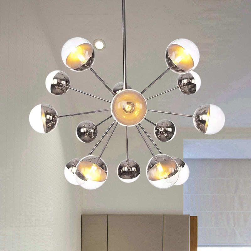 Globe Dining Room Semi Flush Mount White/Clear/Smoke Grey Glass 9/12/15 Lights Contemporary Semi Flush Light in Copper/Chrome/Gold 15 Chrome Clear Clearhalo 'Ceiling Lights' 'Close To Ceiling Lights' 'Close to ceiling' 'Glass shade' 'Glass' 'Semi-flushmount' Lighting' 559400