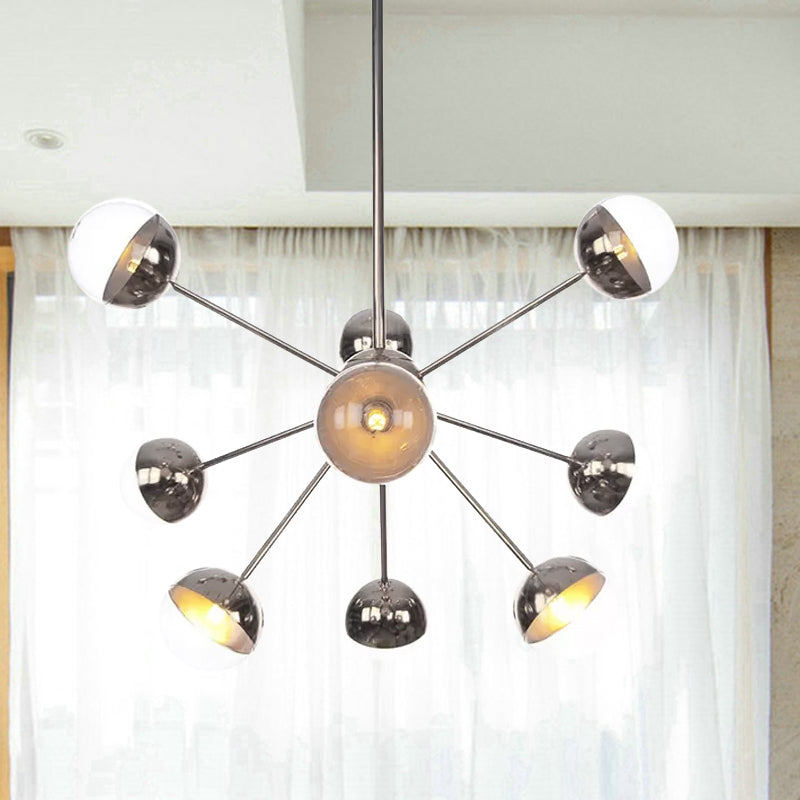 Globe Dining Room Semi Flush Mount White/Clear/Smoke Grey Glass 9/12/15 Lights Contemporary Semi Flush Light in Copper/Chrome/Gold 9 Chrome Clear Clearhalo 'Ceiling Lights' 'Close To Ceiling Lights' 'Close to ceiling' 'Glass shade' 'Glass' 'Semi-flushmount' Lighting' 559402