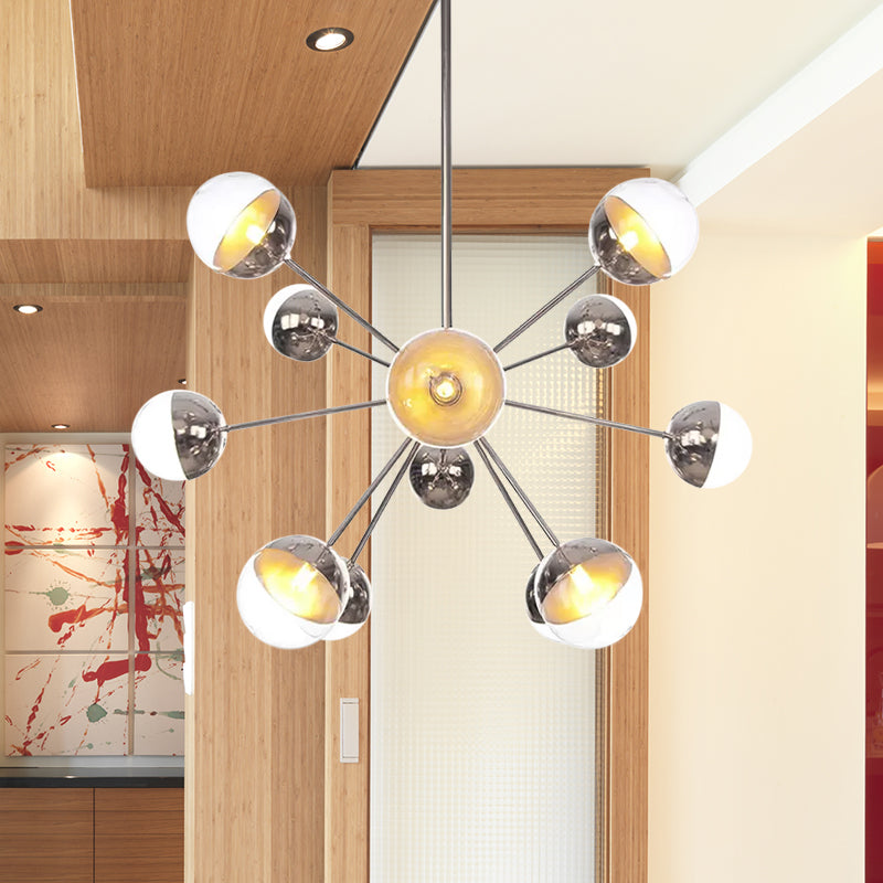 Globe Dining Room Semi Flush Mount White/Clear/Smoke Grey Glass 9/12/15 Lights Contemporary Semi Flush Light in Copper/Chrome/Gold 12 Chrome Clear Clearhalo 'Ceiling Lights' 'Close To Ceiling Lights' 'Close to ceiling' 'Glass shade' 'Glass' 'Semi-flushmount' Lighting' 559404