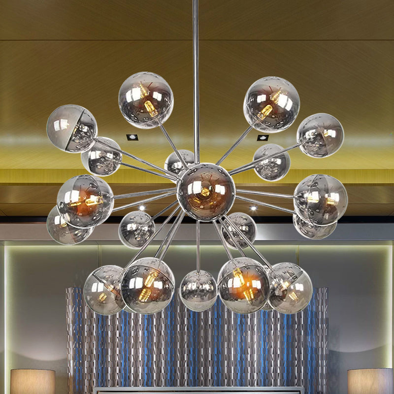 Globe Dining Room Semi Flush Mount White/Clear/Smoke Grey Glass 9/12/15 Lights Contemporary Semi Flush Light in Copper/Chrome/Gold 21 Chrome Smoke Grey Clearhalo 'Ceiling Lights' 'Close To Ceiling Lights' 'Close to ceiling' 'Glass shade' 'Glass' 'Semi-flushmount' Lighting' 559406