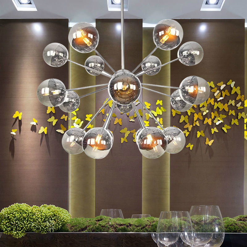 Globe Dining Room Semi Flush Mount White/Clear/Smoke Grey Glass 9/12/15 Lights Contemporary Semi Flush Light in Copper/Chrome/Gold 18 Chrome Smoke Grey Clearhalo 'Ceiling Lights' 'Close To Ceiling Lights' 'Close to ceiling' 'Glass shade' 'Glass' 'Semi-flushmount' Lighting' 559408