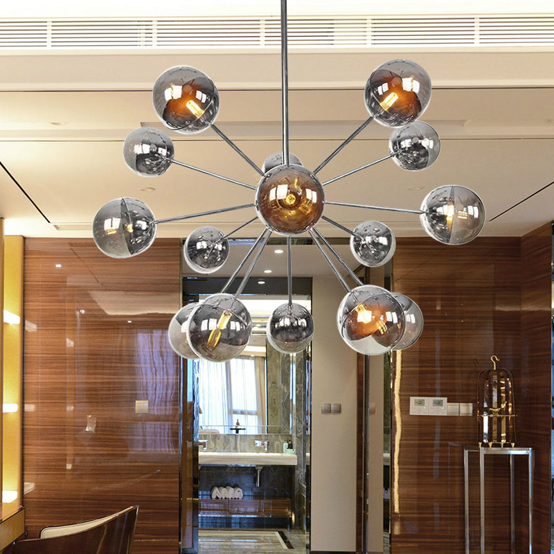 Globe Dining Room Semi Flush Mount White/Clear/Smoke Grey Glass 9/12/15 Lights Contemporary Semi Flush Light in Copper/Chrome/Gold 15 Chrome Smoke Grey Clearhalo 'Ceiling Lights' 'Close To Ceiling Lights' 'Close to ceiling' 'Glass shade' 'Glass' 'Semi-flushmount' Lighting' 559410