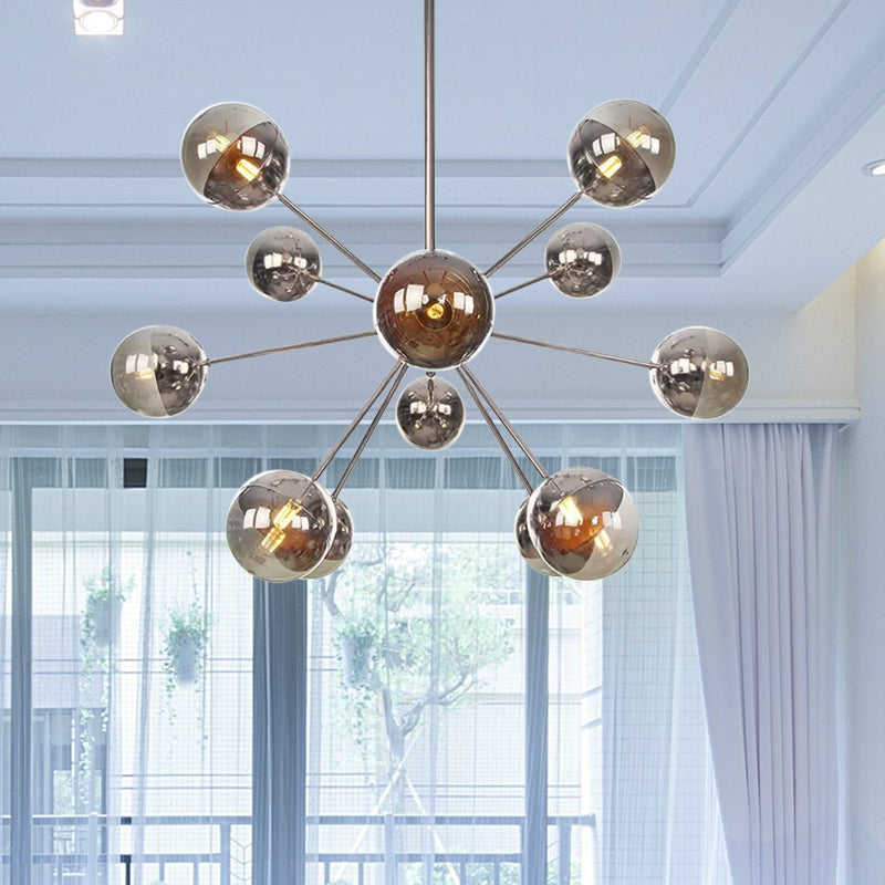 Globe Dining Room Semi Flush Mount White/Clear/Smoke Grey Glass 9/12/15 Lights Contemporary Semi Flush Light in Copper/Chrome/Gold 12 Chrome Smoke Grey Clearhalo 'Ceiling Lights' 'Close To Ceiling Lights' 'Close to ceiling' 'Glass shade' 'Glass' 'Semi-flushmount' Lighting' 559412