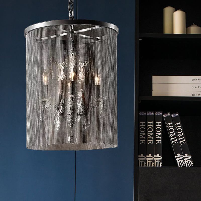 Crystal Black Hanging Chandelier Round 4 Lights Rustic Pendant Lamp for Dining Room Clearhalo 'Ceiling Lights' 'Chandeliers' Lighting' options 559459