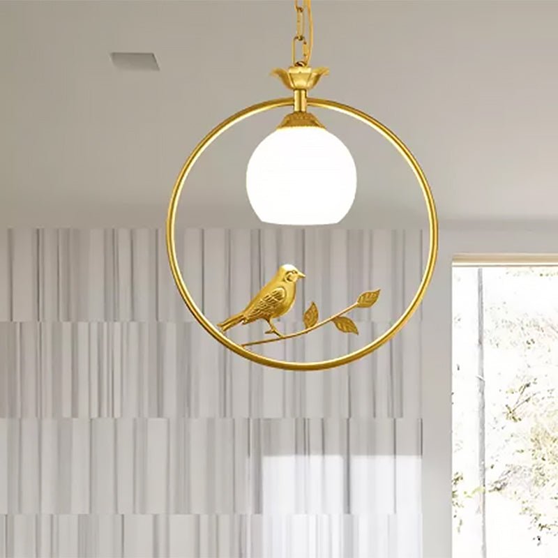 1 Light Ring Pendant Light Fixture Minimalist Gold/Black Metal Hanging Light with Bird Decoration Clearhalo 'Ceiling Lights' 'Pendant Lights' 'Pendants' Lighting' 559475