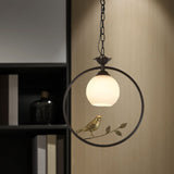 1 Light Ring Pendant Light Fixture Minimalist Gold/Black Metal Hanging Light with Bird Decoration Clearhalo 'Ceiling Lights' 'Pendant Lights' 'Pendants' Lighting' 559476