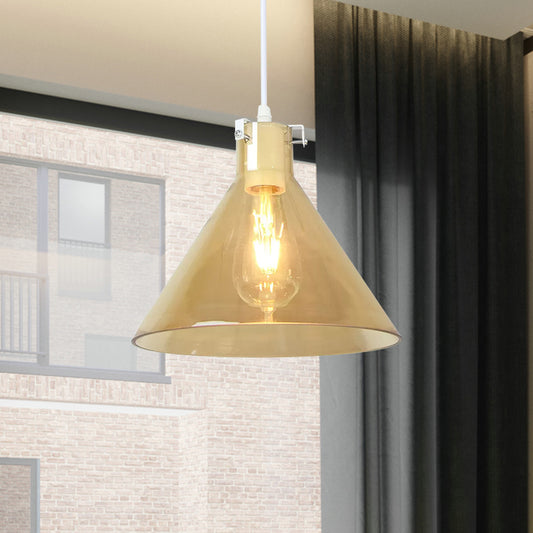 Cone Dining Room Hanging Light Amber Glass 1 Head Modernist Ceiling Suspension Lamp Amber Clearhalo 'Ceiling Lights' 'Glass shade' 'Glass' 'Modern Pendants' 'Modern' 'Pendant Lights' 'Pendants' Lighting' 559486