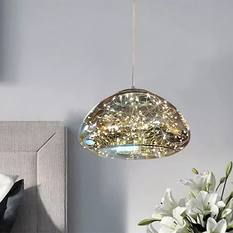 Modern Mushroom Hanging Lighting Smoke Gray Glass 1 Bulb Bedroom Ceiling Pendant Light Clearhalo 'Ceiling Lights' 'Glass shade' 'Glass' 'Modern Pendants' 'Modern' 'Pendant Lights' 'Pendants' Lighting' 559490