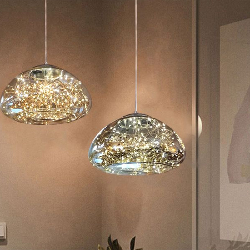 Modern Mushroom Hanging Lighting Smoke Gray Glass 1 Bulb Bedroom Ceiling Pendant Light Clearhalo 'Ceiling Lights' 'Glass shade' 'Glass' 'Modern Pendants' 'Modern' 'Pendant Lights' 'Pendants' Lighting' 559491