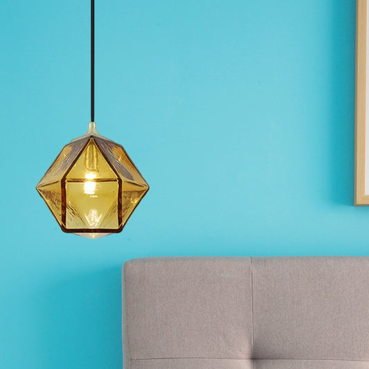 Hexagon Ceiling Lamp Modernism Cognac Glass 1 Bulb Dining Room Hanging Pendant Light Clearhalo 'Ceiling Lights' 'Glass shade' 'Glass' 'Modern Pendants' 'Modern' 'Pendant Lights' 'Pendants' Lighting' 559495