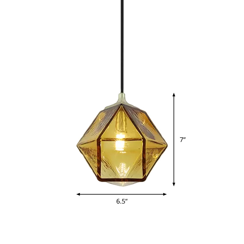 Hexagon Ceiling Lamp Modernism Cognac Glass 1 Bulb Dining Room Hanging Pendant Light Clearhalo 'Ceiling Lights' 'Glass shade' 'Glass' 'Modern Pendants' 'Modern' 'Pendant Lights' 'Pendants' Lighting' 559496