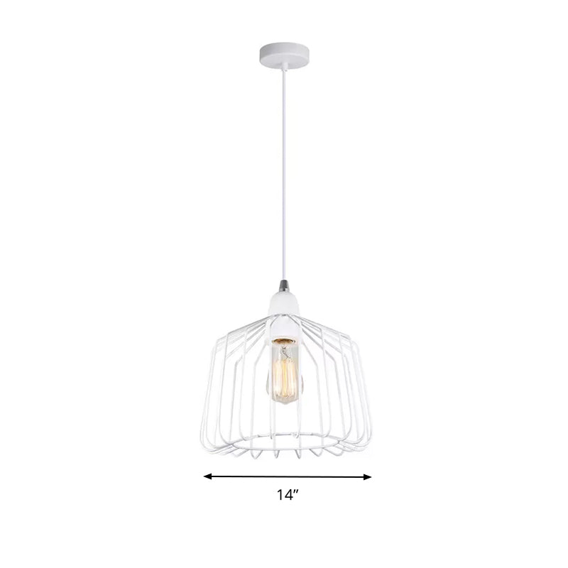 Minimalist Cage Shade Metallic Pendulum Light 1 Light Hanging Lamp Kit in White for Bedroom Clearhalo 'Ceiling Lights' 'Modern Pendants' 'Modern' 'Pendant Lights' 'Pendants' Lighting' 559534