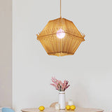 Woven Hanging Ceiling Light Contemporary Bamboo 1 Head Wood Drop Pendant with/without Shade Clearhalo 'Ceiling Lights' 'Modern Pendants' 'Modern' 'Pendant Lights' 'Pendants' Lighting' 559559