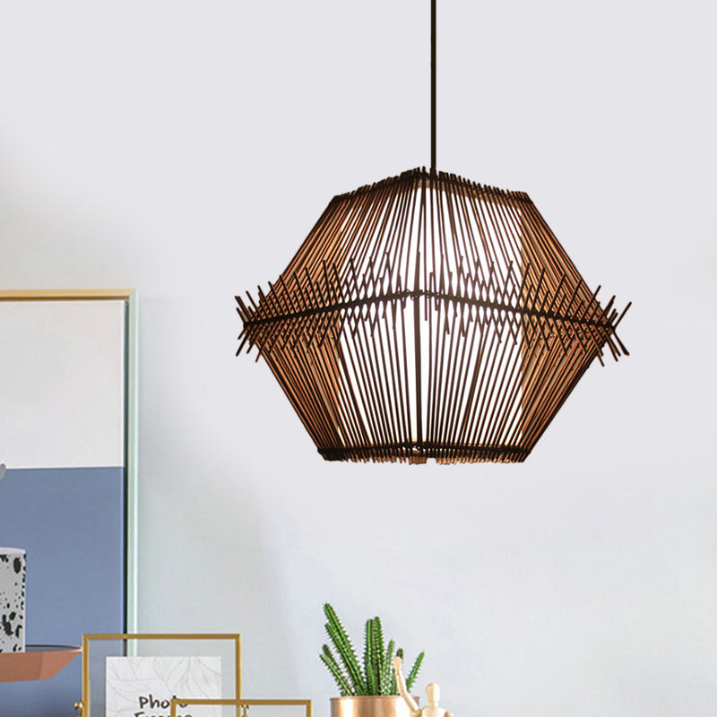 Woven Hanging Ceiling Light Contemporary Bamboo 1 Head Wood Drop Pendant with/without Shade Wood With Shade Clearhalo 'Ceiling Lights' 'Modern Pendants' 'Modern' 'Pendant Lights' 'Pendants' Lighting' 559563