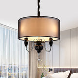 3-Light Fabric Hanging Chandelier Classic Black Drum Dining Room Pendant Light Fixture Clearhalo 'Ceiling Lights' 'Chandeliers' Lighting' options 559613