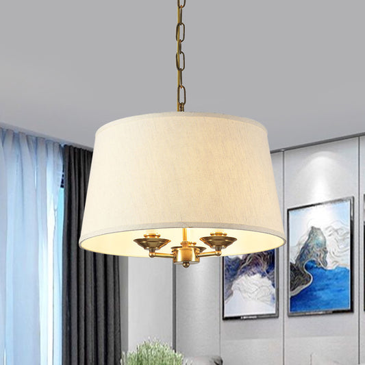 Drum Fabric Chandelier Lighting Traditional 3 Lights Dining Room Pendant Lighting in White Clearhalo 'Ceiling Lights' 'Chandeliers' Lighting' options 559623