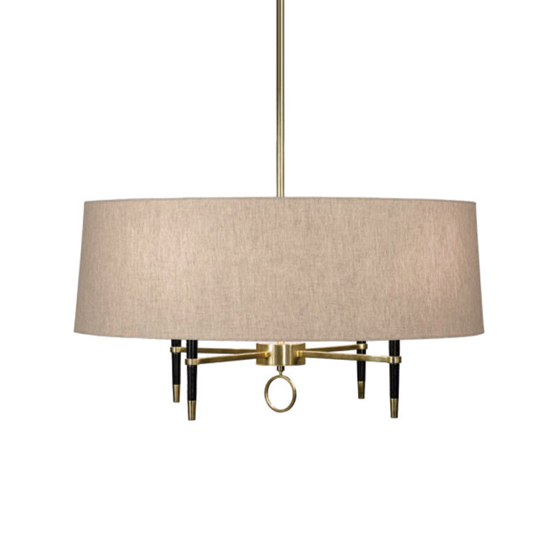 Cylinder Dining Room Pendant Chandelier Classic Fabric 4 Lights Flaxen Hanging Fixture Clearhalo 'Ceiling Lights' 'Chandeliers' Lighting' options 559631