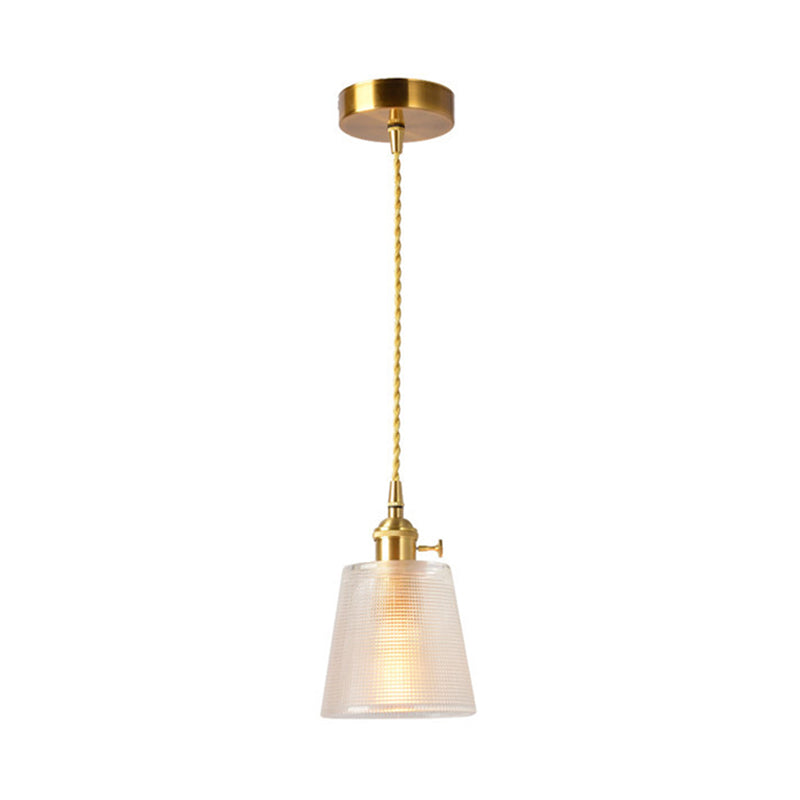 Bell Hanging Light Modernist Clear Lattice Glass 1 Bulb Suspended Lighting Fixture in Gold with Metallic Switch Clearhalo 'Ceiling Lights' 'Glass shade' 'Glass' 'Modern Pendants' 'Modern' 'Pendant Lights' 'Pendants' Lighting' 559664