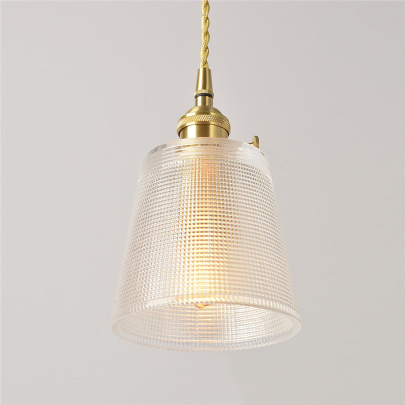 Bell Hanging Light Modernist Clear Lattice Glass 1 Bulb Suspended Lighting Fixture in Gold with Metallic Switch Clearhalo 'Ceiling Lights' 'Glass shade' 'Glass' 'Modern Pendants' 'Modern' 'Pendant Lights' 'Pendants' Lighting' 559665