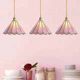 Single Dining Room Pendant Lighting Modern Romantic Brass Cord Hanging Lamp Kit with Floral Rippled Glass Shade Clearhalo 'Ceiling Lights' 'Glass shade' 'Glass' 'Modern Pendants' 'Modern' 'Pendant Lights' 'Pendants' Lighting' 559711