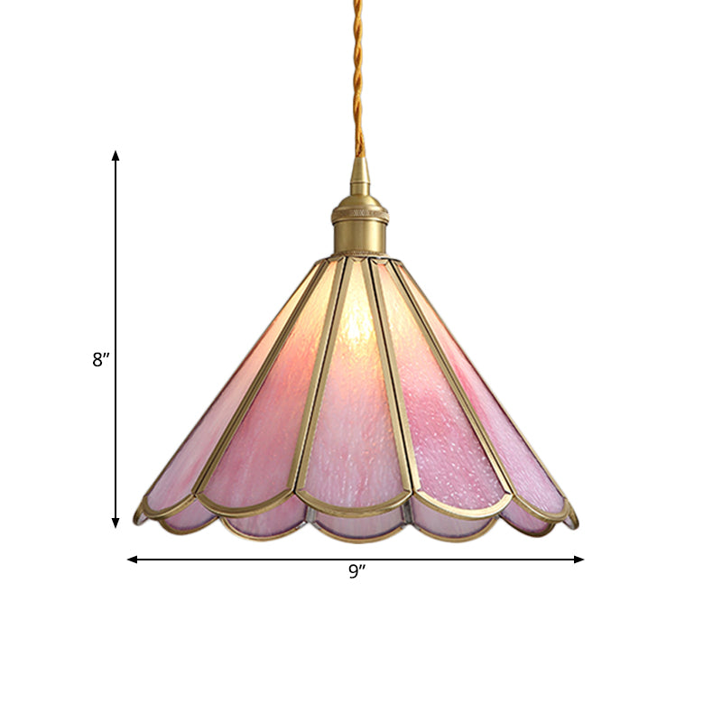 Single Dining Room Pendant Lighting Modern Romantic Brass Cord Hanging Lamp Kit with Floral Rippled Glass Shade Clearhalo 'Ceiling Lights' 'Glass shade' 'Glass' 'Modern Pendants' 'Modern' 'Pendant Lights' 'Pendants' Lighting' 559713
