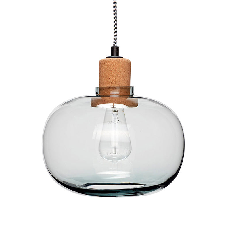 Clear Belly Glass Pot Pendant Light Kit Modern 1 Head Wood Hanging Lighting Fixture with Cork Clearhalo 'Ceiling Lights' 'Glass shade' 'Glass' 'Modern Pendants' 'Modern' 'Pendant Lights' 'Pendants' Lighting' 559732